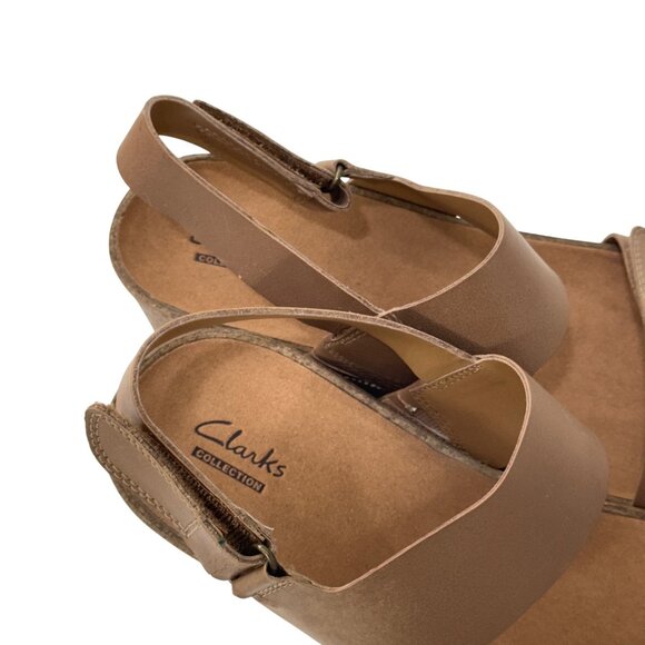 Clarks Womens Auriel Faux Leather Wedge Sandals SZ 9.5M Brown Double Straps - Picture 14 of 16
